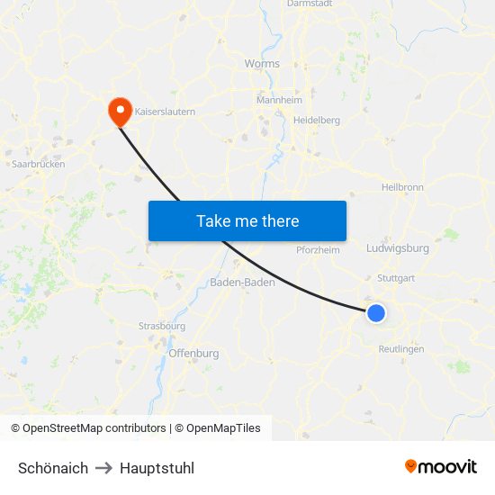 Schönaich to Hauptstuhl map