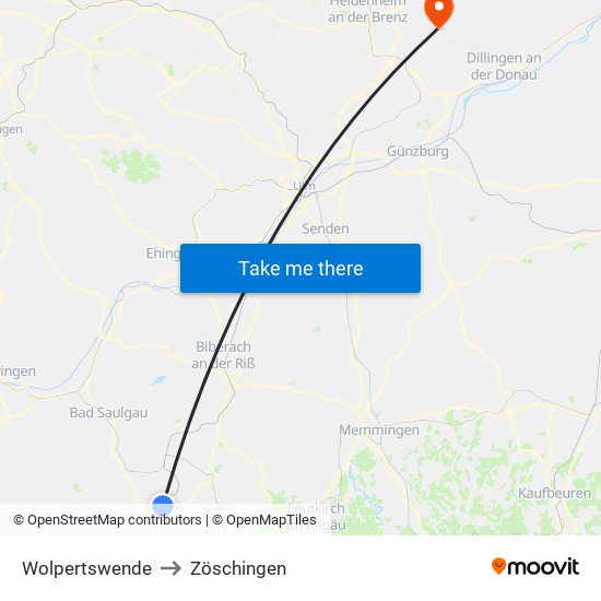 Wolpertswende to Zöschingen map