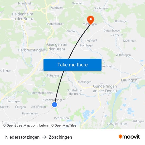 Niederstotzingen to Zöschingen map