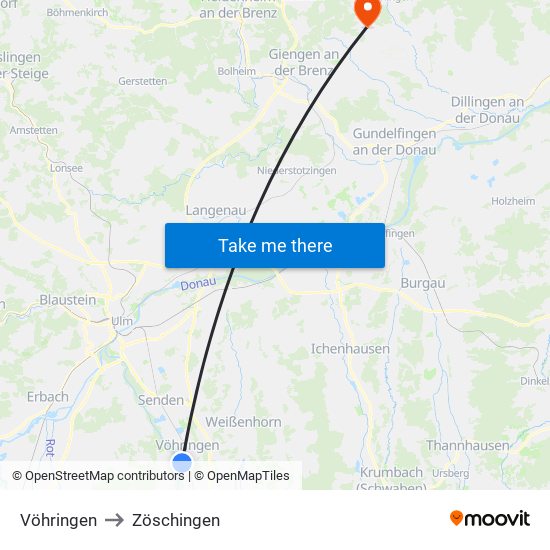 Vöhringen to Zöschingen map