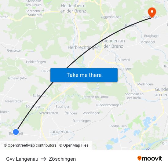 Gvv Langenau to Zöschingen map