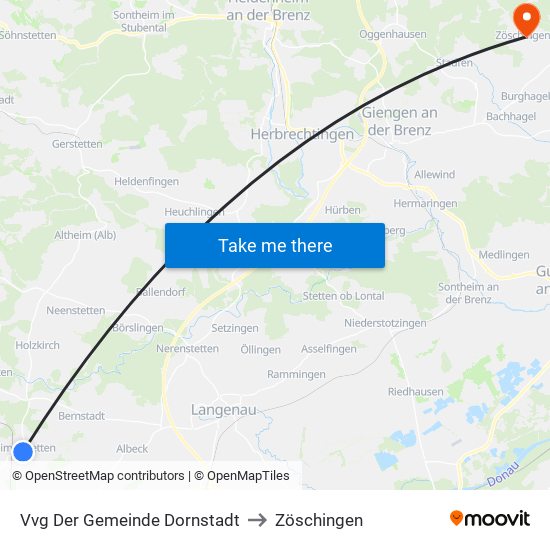 Vvg Der Gemeinde Dornstadt to Zöschingen map