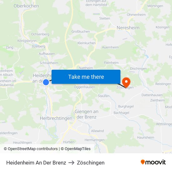 Heidenheim An Der Brenz to Zöschingen map