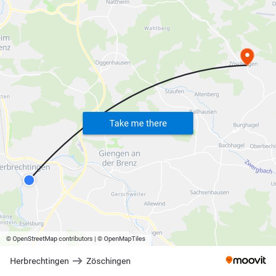 Herbrechtingen to Zöschingen map