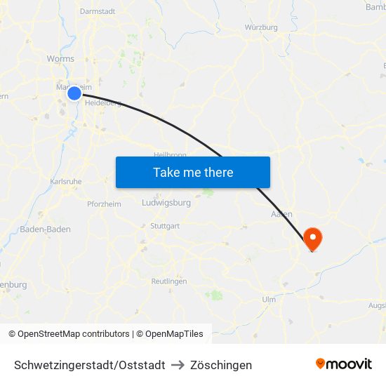 Schwetzingerstadt/Oststadt to Zöschingen map