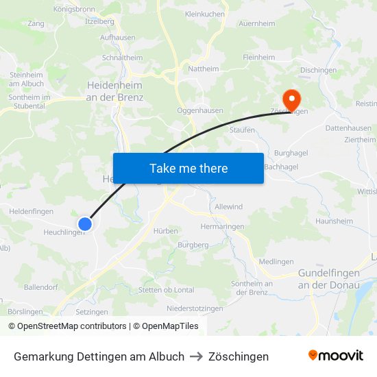 Gemarkung Dettingen am Albuch to Zöschingen map