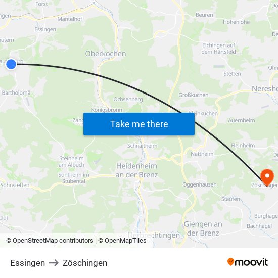 Essingen to Zöschingen map