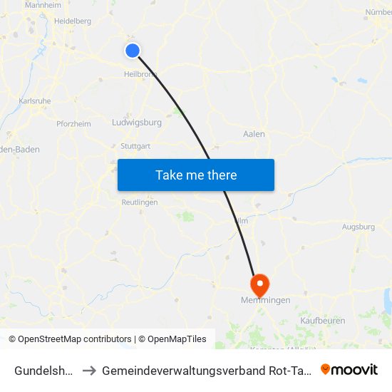 Gundelsheim to Gemeindeverwaltungsverband Rot-Tannheim map