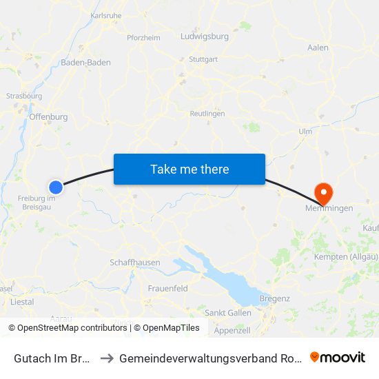 Gutach Im Breisgau to Gemeindeverwaltungsverband Rot-Tannheim map