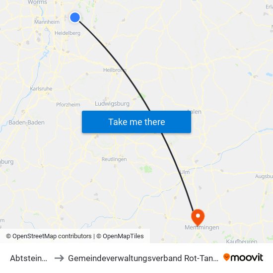 Abtsteinach to Gemeindeverwaltungsverband Rot-Tannheim map