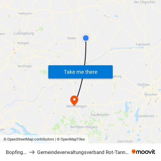 Bopfingen to Gemeindeverwaltungsverband Rot-Tannheim map