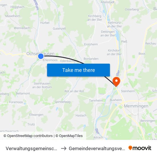 Verwaltungsgemeinschaft Ochsenhausen to Gemeindeverwaltungsverband Rot-Tannheim map