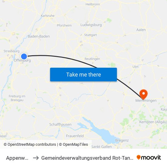 Appenweier to Gemeindeverwaltungsverband Rot-Tannheim map