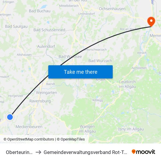 Oberteuringen to Gemeindeverwaltungsverband Rot-Tannheim map