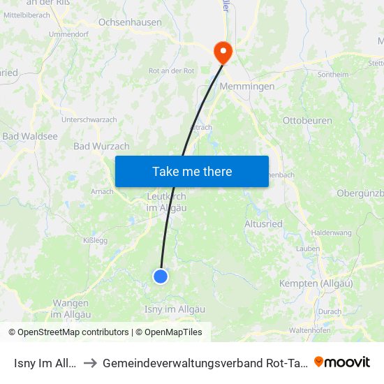 Isny Im Allgäu to Gemeindeverwaltungsverband Rot-Tannheim map