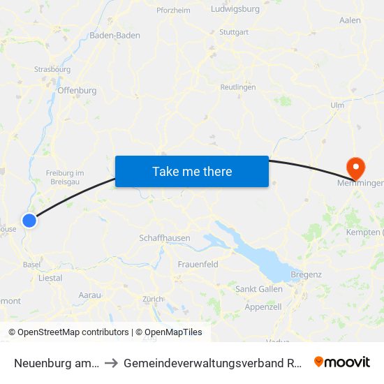 Neuenburg am Rhein to Gemeindeverwaltungsverband Rot-Tannheim map