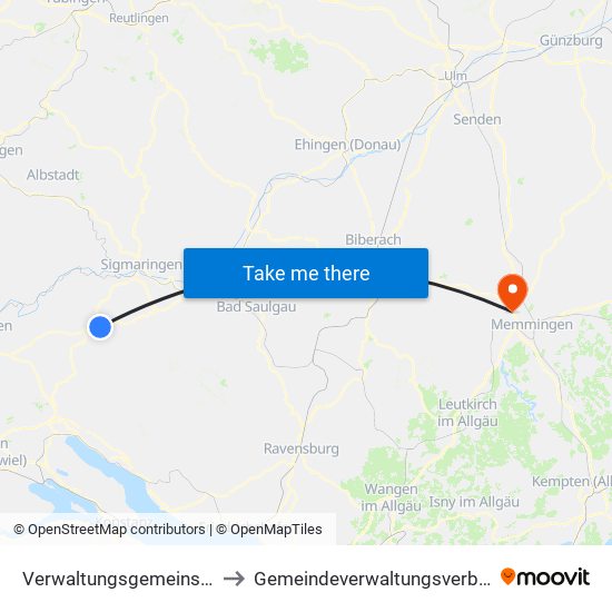 Verwaltungsgemeinschaft Meßkirch to Gemeindeverwaltungsverband Rot-Tannheim map