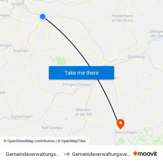 Gemeindeverwaltungsverband Plochingen to Gemeindeverwaltungsverband Rot-Tannheim map