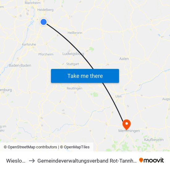 Wiesloch to Gemeindeverwaltungsverband Rot-Tannheim map