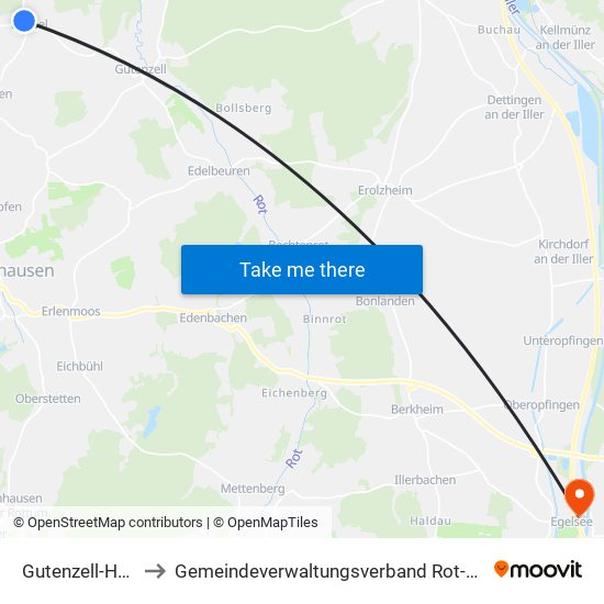 Gutenzell-Hürbel to Gemeindeverwaltungsverband Rot-Tannheim map