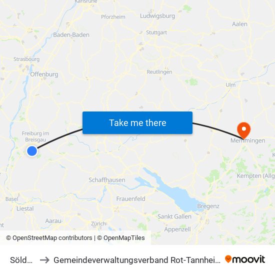 Sölden to Gemeindeverwaltungsverband Rot-Tannheim map