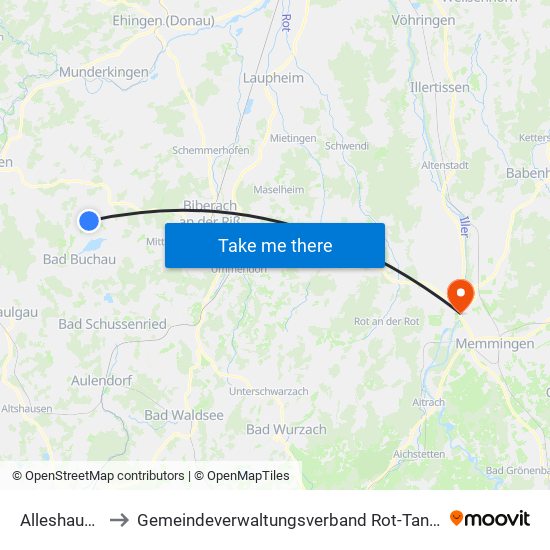 Alleshausen to Gemeindeverwaltungsverband Rot-Tannheim map