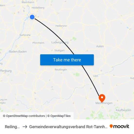 Reilingen to Gemeindeverwaltungsverband Rot-Tannheim map