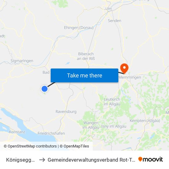 Königseggwald to Gemeindeverwaltungsverband Rot-Tannheim map