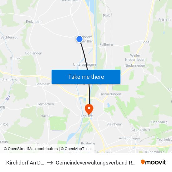 Kirchdorf An Der Iller to Gemeindeverwaltungsverband Rot-Tannheim map