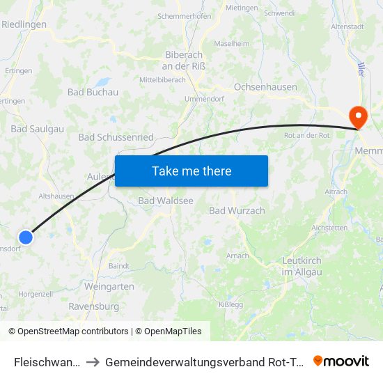 Fleischwangen to Gemeindeverwaltungsverband Rot-Tannheim map