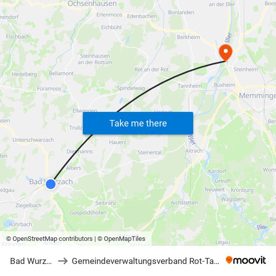 Bad Wurzach to Gemeindeverwaltungsverband Rot-Tannheim map
