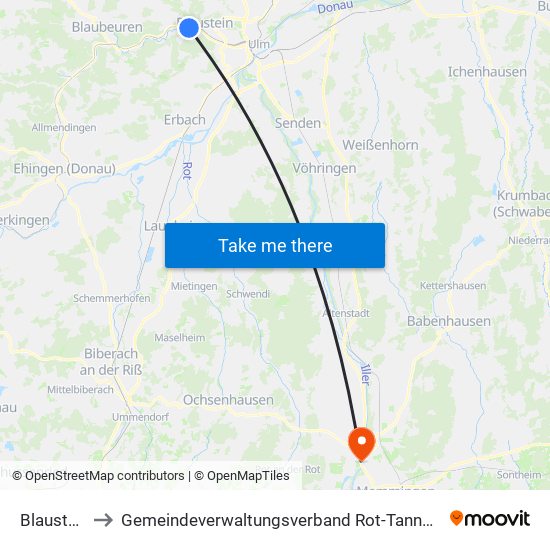 Blaustein to Gemeindeverwaltungsverband Rot-Tannheim map