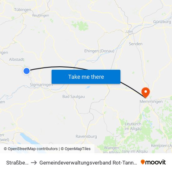 Straßberg to Gemeindeverwaltungsverband Rot-Tannheim map