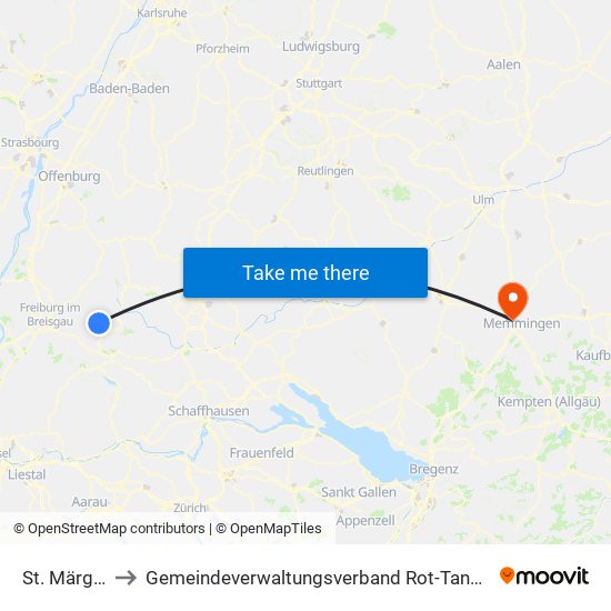 St. Märgen to Gemeindeverwaltungsverband Rot-Tannheim map