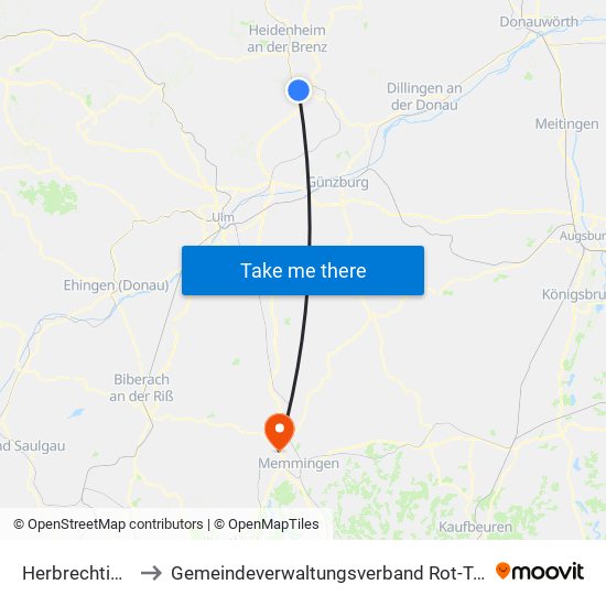 Herbrechtingen to Gemeindeverwaltungsverband Rot-Tannheim map