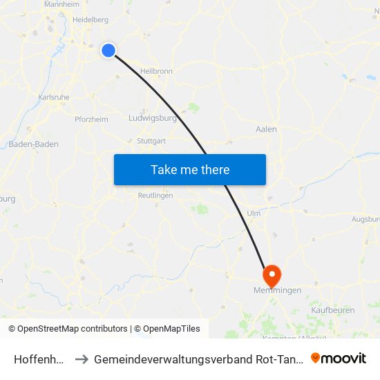 Hoffenheim to Gemeindeverwaltungsverband Rot-Tannheim map