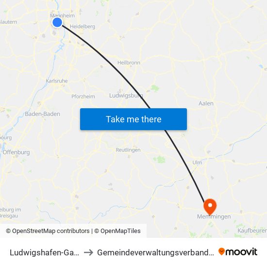 Ludwigshafen-Gartenstadt to Gemeindeverwaltungsverband Rot-Tannheim map