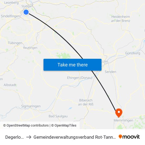 Degerloch to Gemeindeverwaltungsverband Rot-Tannheim map