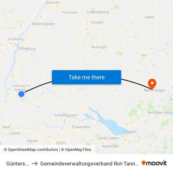 Günterstal to Gemeindeverwaltungsverband Rot-Tannheim map