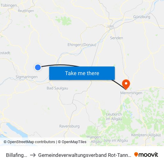 Billafingen to Gemeindeverwaltungsverband Rot-Tannheim map