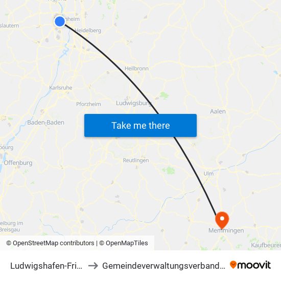 Ludwigshafen-Friesenheim to Gemeindeverwaltungsverband Rot-Tannheim map