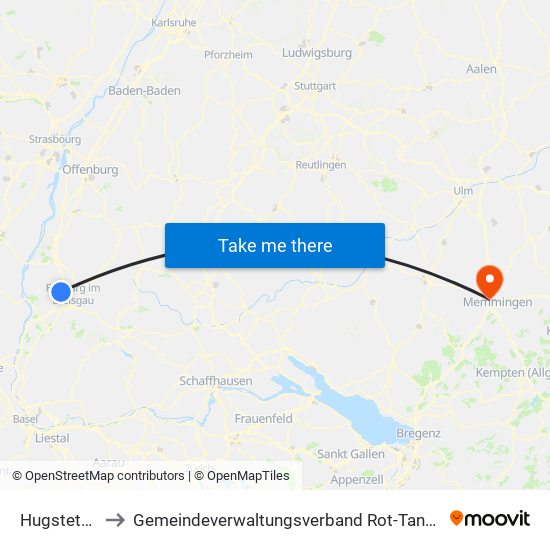 Hugstetten to Gemeindeverwaltungsverband Rot-Tannheim map