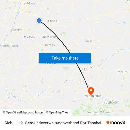 Richen to Gemeindeverwaltungsverband Rot-Tannheim map