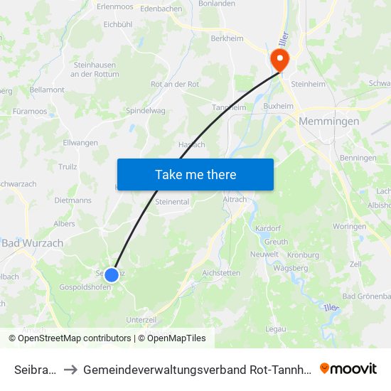 Seibranz to Gemeindeverwaltungsverband Rot-Tannheim map