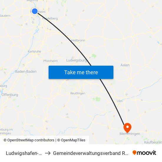 Ludwigshafen-Oppau to Gemeindeverwaltungsverband Rot-Tannheim map