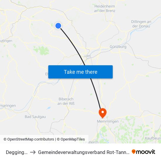 Deggingen to Gemeindeverwaltungsverband Rot-Tannheim map