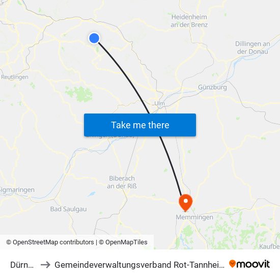 Dürnau to Gemeindeverwaltungsverband Rot-Tannheim map