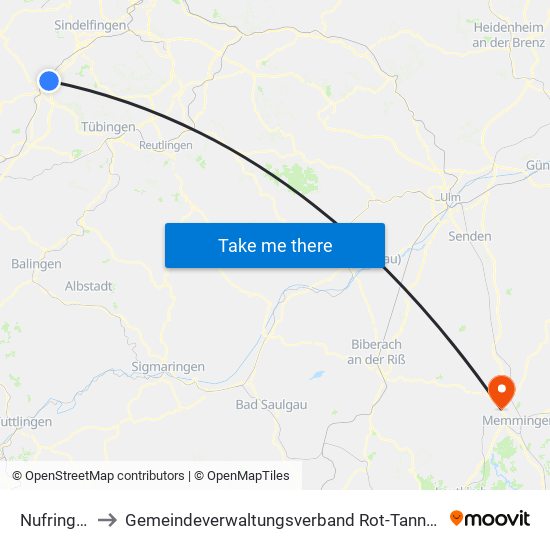 Nufringen to Gemeindeverwaltungsverband Rot-Tannheim map