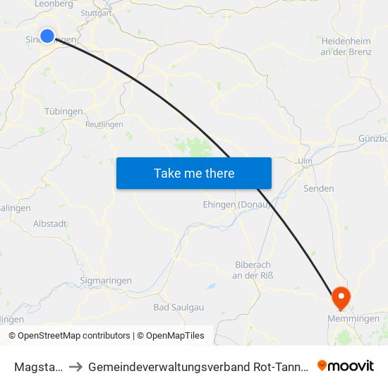 Magstadt to Gemeindeverwaltungsverband Rot-Tannheim map