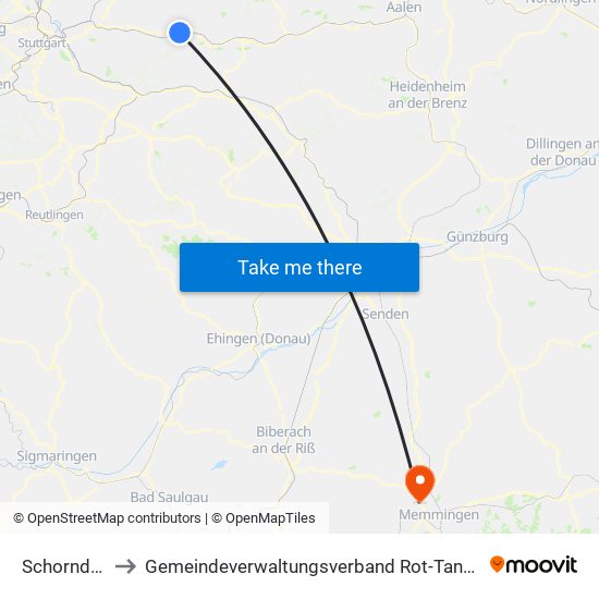 Schorndorf to Gemeindeverwaltungsverband Rot-Tannheim map